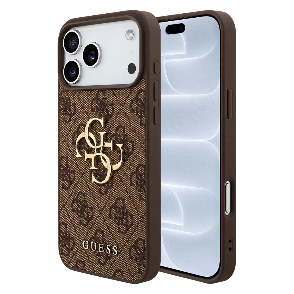 Guess PU 4G Metall-Logo-Hülle für iPhone 18 Pro Braun (Apple iPhone 17 Pro, Apple iPhone 18 Pro) (GUHCP18L4GMGBR)