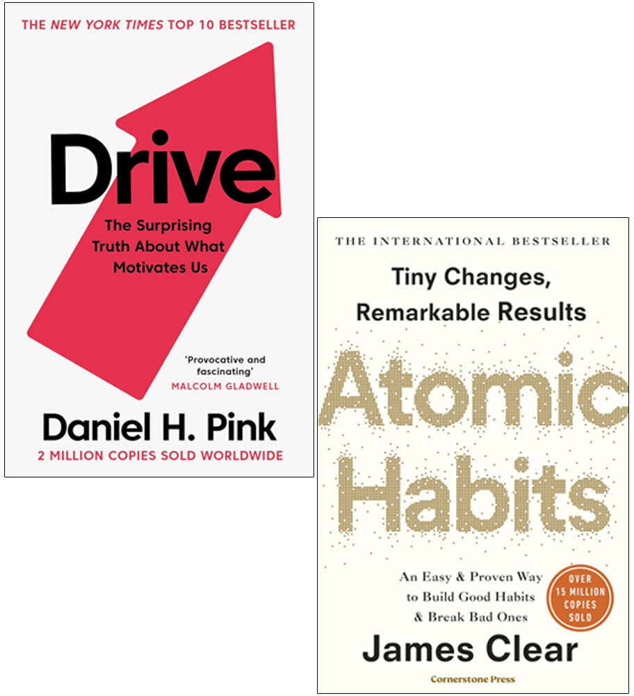 Various Publishers Atomic Habits by James Clear & Drive by Daniel H. Pink - 2 Book Paperback Set - Self-Help & Business Motivation -