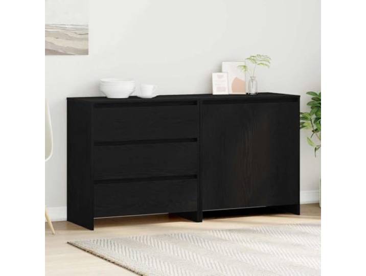 HEFZGDB 2-TLG. Sideboard Schwarz mit Fester Oberplatte aus Holzwerkstoff - Praktisches Sideboard für die Wohnungseinrichtung als Beistellschrank zur Aufbewahrung und Dekoration