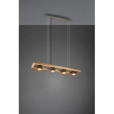 TRIO LEUCHTEN Pendelleuchte "Bell", grau (nickelfarben), 4, H: 150cm, 1 Stk., Leuchten, aus Holz mit Schirmen in Glocken-Design / Schirme nickel antik Optik, Pendelleuchte