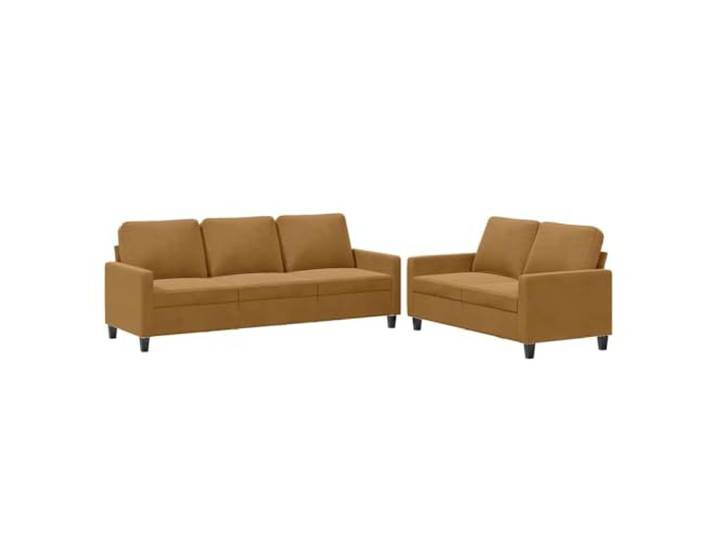 KUTYWEXFM 2-tlg Sofagarnitur Samt Couch 2- und 3-Sitzer Braun Kissen Elegantes Polstermöbel Set aus Samtstoff mit stabilem Sperrholz-Metall-Gestell für Wohnzimmer und Entspannungsbereiche.