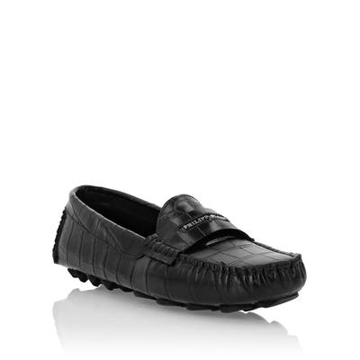 Mokassin PHILIPP PLEIN "Cocco Crocco Print", Damen, Gr. 36, Normalschaft, 02, schwarz, Schuhe Mokassin