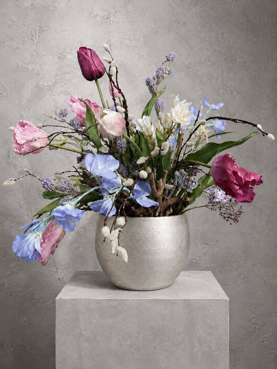Seta Fiori Kunstboeket Tulpen met Vaas - Real Touch - 55 cm