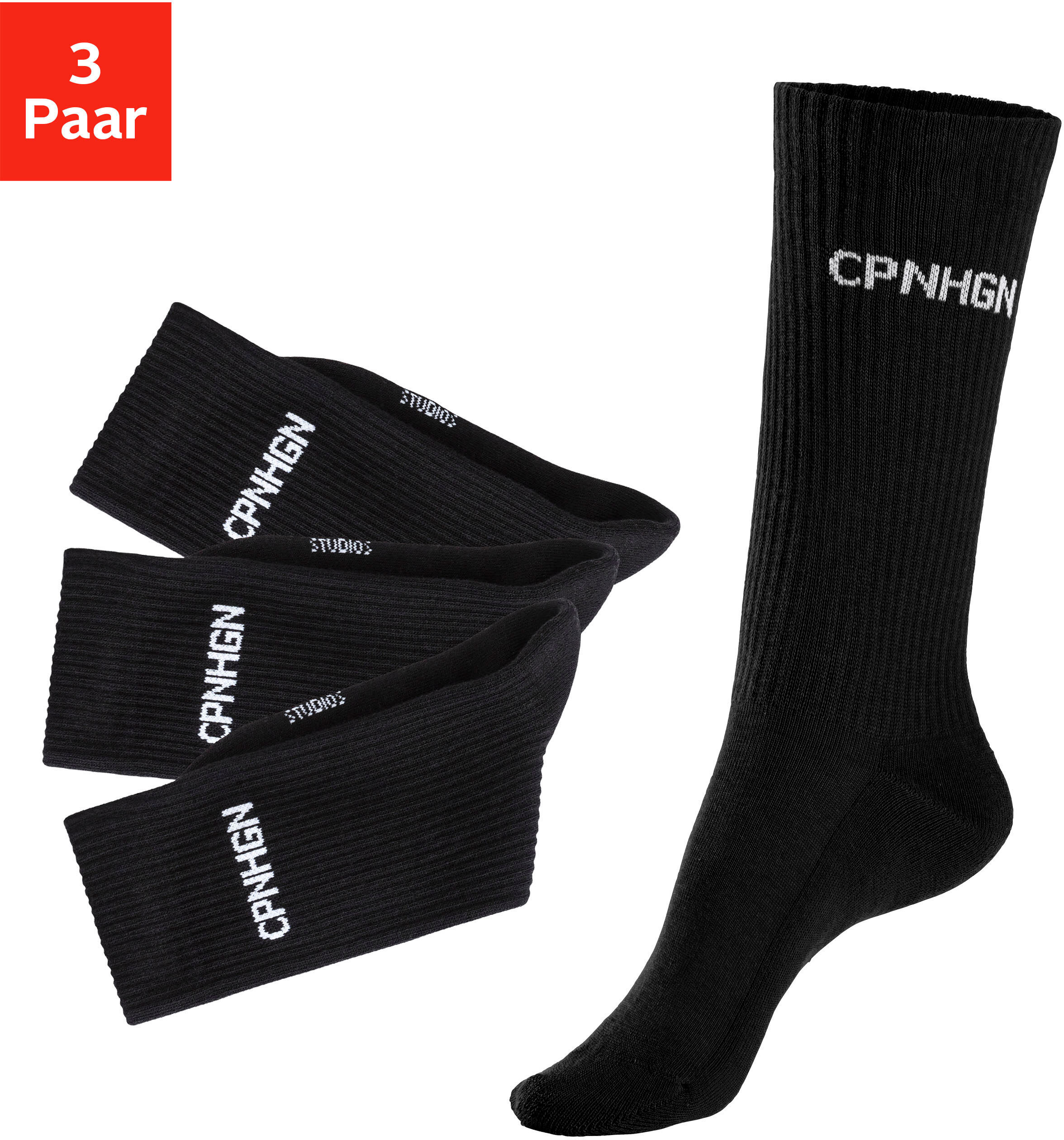 Tennissocken COPENHAGEN STUDIOS, Damen, Gr. 35-38, schwarz (3x schwarz), Obermaterial: 72% Baumwolle, 25% Polyamid, 3% Elasthan, unifarben, elastisch, Socken Tennissocken, mit Halbfussfrottee 3x schwarz 35-38