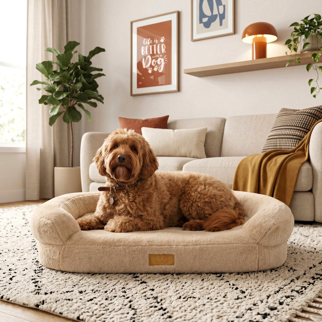 Snug Faux Fur Pet Bed Natural S/M 72 x 58 x 16 cm