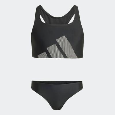 Bustier-Bikini ADIDAS PERFORMANCE "BIG LOGO KIDS BIKINI SET MIT C-FÖRMIGEM RÜCKEN", Mädchen, Gr. 110, N-Gr, schwarz, Obermaterial: 78% Polyamid, 22% Elasthan, Bikini-Sets