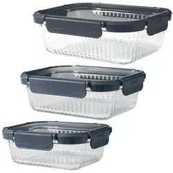 Excellent Houseware Frischhaltedosen Set aus Borosilikat-Glas – 3 Dosen (640 ml, 1040 ml, 1480 ml) mit geriffeltem Glas, Vorratsbehälter, Transparent