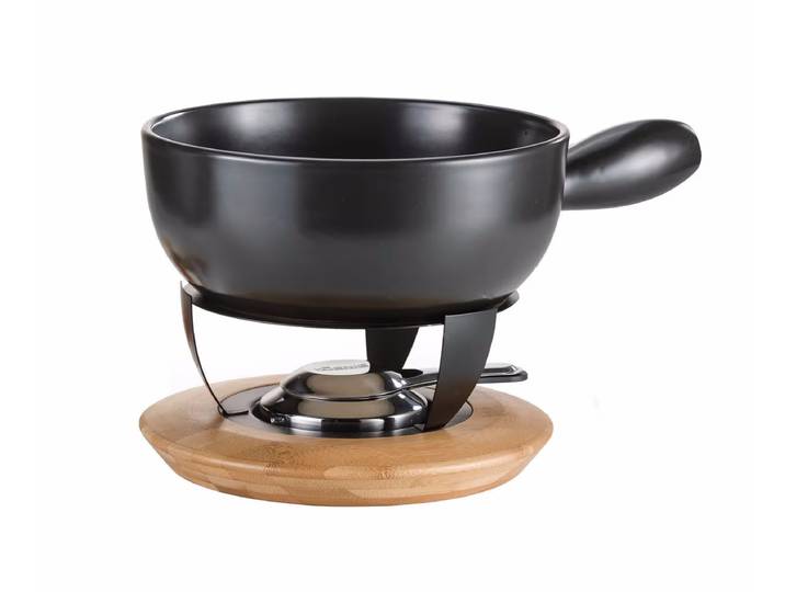 Koenig KäsefondueSet Bamboo Rechaud, Caquelon, 6 Gabeln – Fondue Set – schwarz