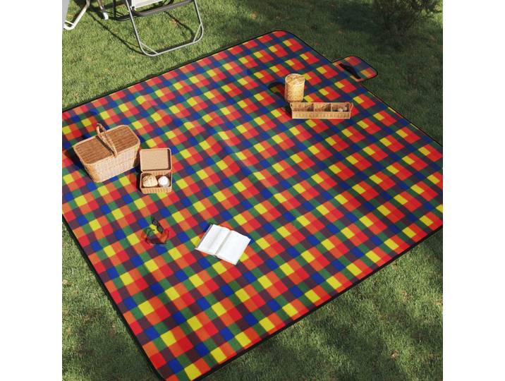 vidaXL Picknickdecke Faltbar Mehrfarbig Kariert 200x200 cm Samt