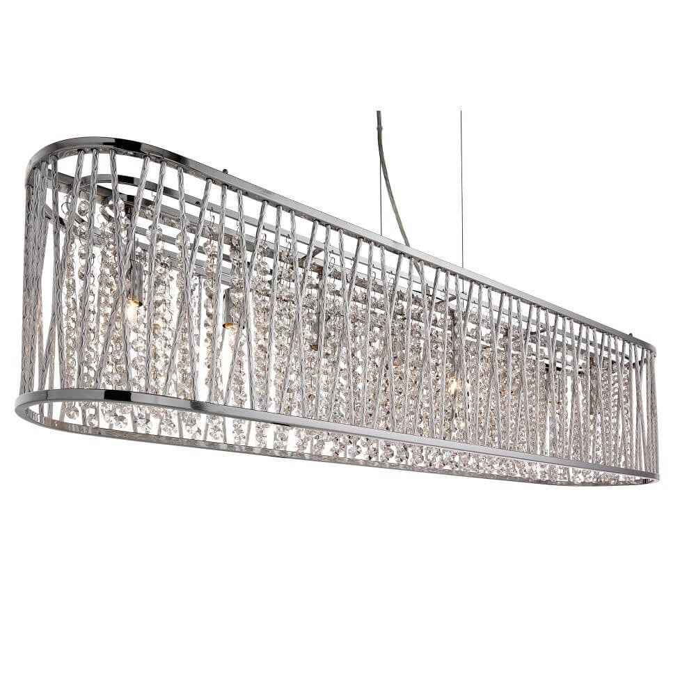 Searchlight Elise Eettafel hanglamp - Zilver - Glas en Kristal
