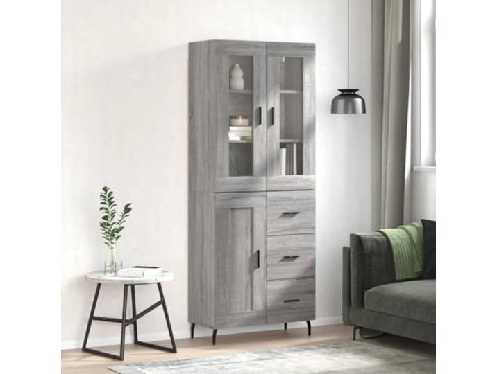 Highboard Grau Sonoma 69,5x34x180 cm - Elegantes Highboard mit Türen zur Aufbewahrung - Stilvolles mit viel Stauraum - aus Holzwerkstoff mit Metallfüßen - Weißes fürs Wohnzimmer