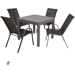 DELUKE Garten-Sitzgruppe IRMA 5-tlg. - Kunststoff, Schwarz | Gartenmöbel-Set Gartengarnitur Garten-Essgruppe mit Stühlen und Esstisch