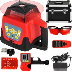 VEVOR Roter Laser-Wasserwaage, rotierend, selbstnivellierend, Messung, automatisch rotierender roter Strahl, mit Empfänger, Fernbedienung, Tragetasche