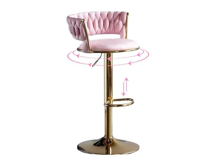 CAJJDJ Samt Barhocker Set 6, Rosa, verstellbar Samt-Sitz, verstellbare Höhe und 360-Grad-Drehung für bequemes Sitzen.(Pink,1)