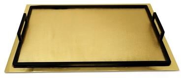 Vivience Gold Matte Textured Design Serving Tray with Black handles (2 Sizes)