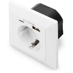 Digitus Sicherheits-Steckdose für Unterputzmontage mit 1 x USB Type-C™, 1 x USB A