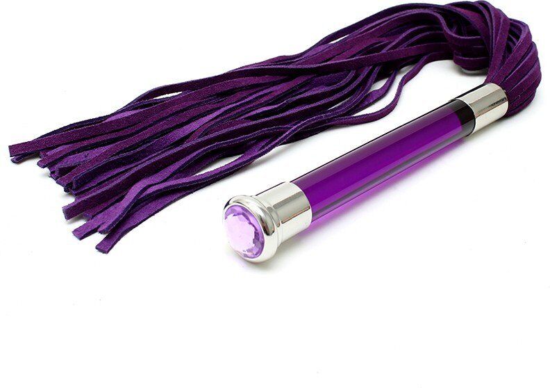 Rimba Fouet Violet en Daim avec Manche en Verre et Cristal