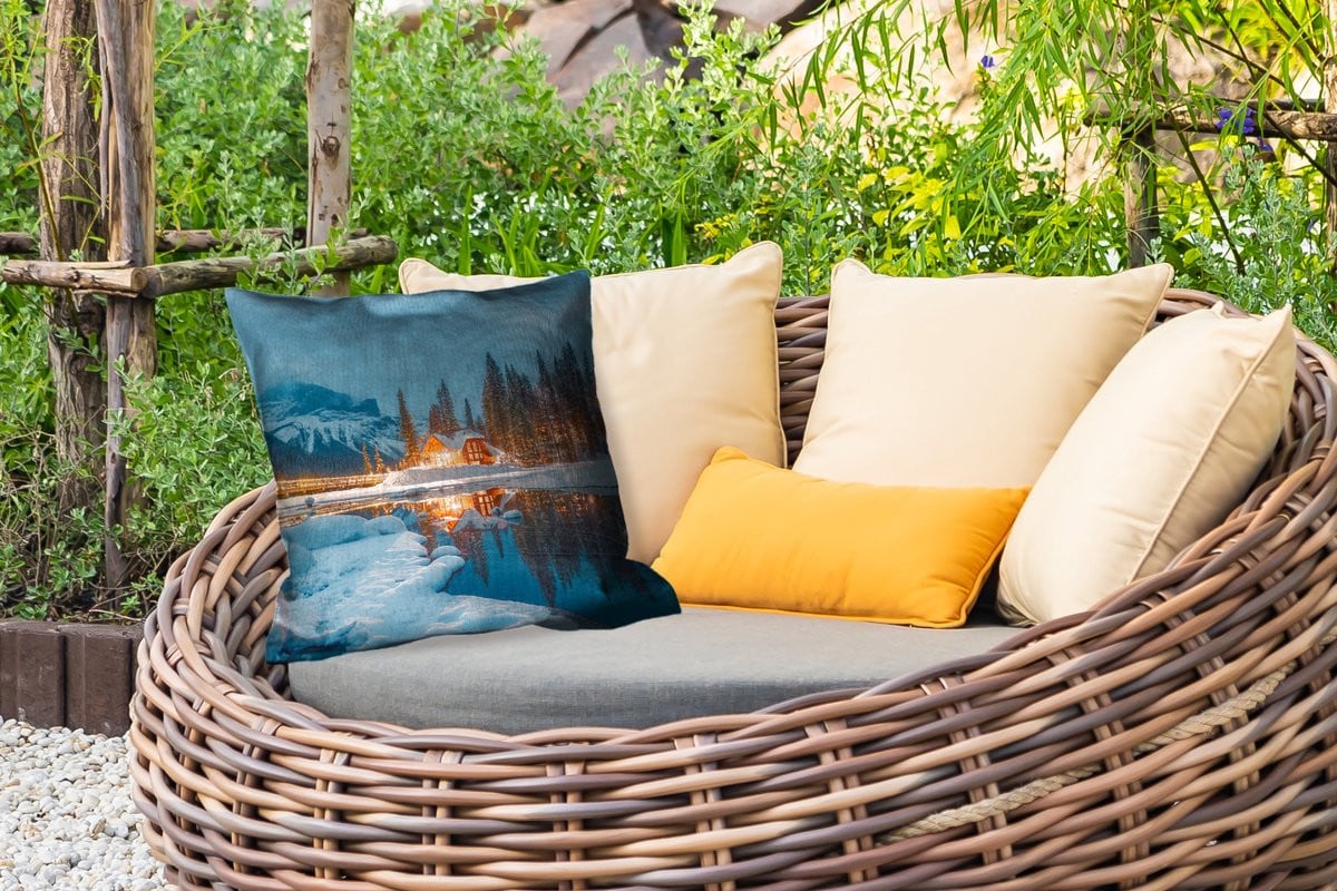 PillowMonkey Buitenkussen Winterlandschap Weerbestendig 45 x 45 cm