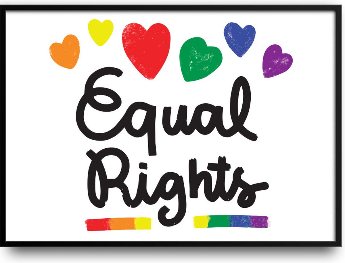Equal rights fotolijst met glas en grappige poster voor lhbtqi+ - 50 x 70 cm