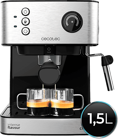 Cafetera express - Cecotec Power Espresso 20 Professionale Tamp, bares, 850 W, Manómetro, Vaporizador, 1,5 L, Plata