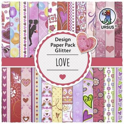 URSUS Spezialpapiere Design Paper Pack Glitter Love, 30 Blatt