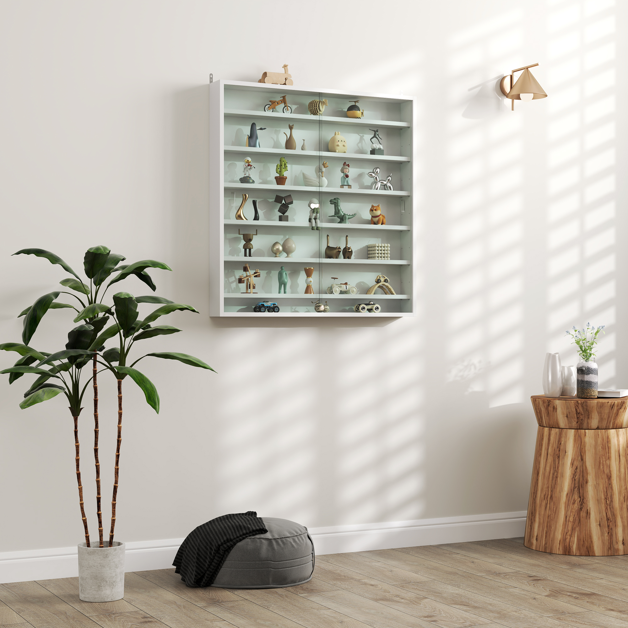 Homcom Bacheca Portaoggetti a 5 Ripiani Regolabili in Legno con Ante in Vetro, 80x9.5x83 cm, Bianco   Aosom Italy