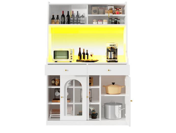 Flieks Buffet LED Vitrine Weiß, 120x180x40 cm, Esszimmer, Anrichten, Buffetschränke