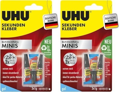 UHU Sekundenkleber blitzschnell MINIS GEL, 3 Tuben 1 g