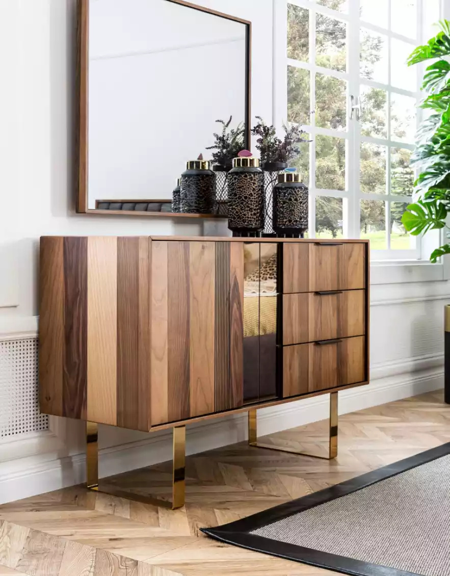 Kommode Holz Design 2tlg. Schlafzimmer Garnitur Set Kommoden Spiegel