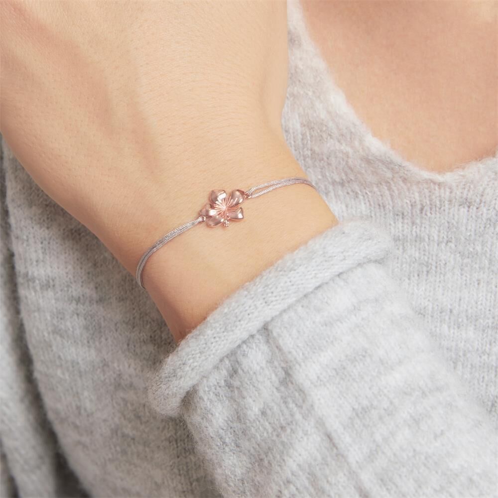 Unique Hibiskus Armband aus grauem Textil und 925er Silber grau