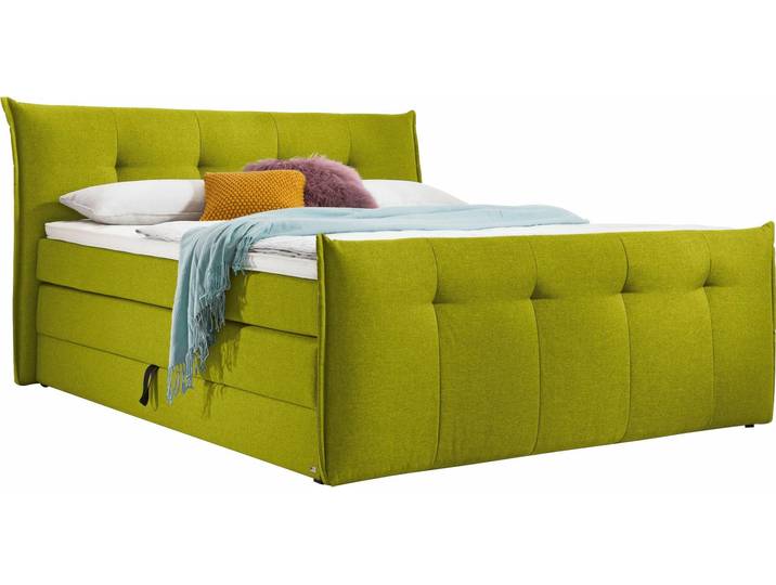 Boxspringbett, Feingewebe, Grün, 225×228 cm, Mit Bettkasten & Individuellem Liegekomfort, Modern, Set One By Musterring