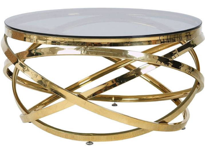 Couchtisch SALESFEVER mit Design-Gestell in Stainless Steel für stilvolles Wohnen , gold (gold, grau, gold, grauglas), B:80cm H:42cm T:80cm, Metall, Sicherheitsglas, Tische, Couchtisch, Gestell gefertigt aus rostfreiem Edelstahl