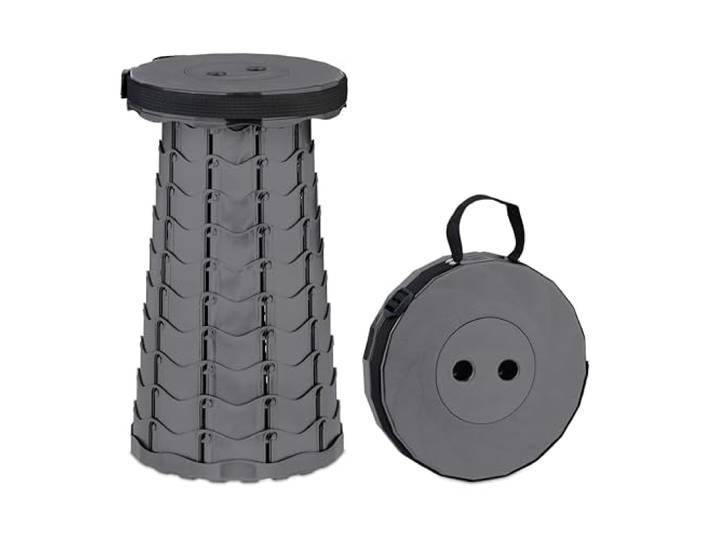 Relaxdays Tabouret télescopique\, HLP : 44\,5x25x25\, réglable\, avec bandoulière\, siège rétractable\, Gris