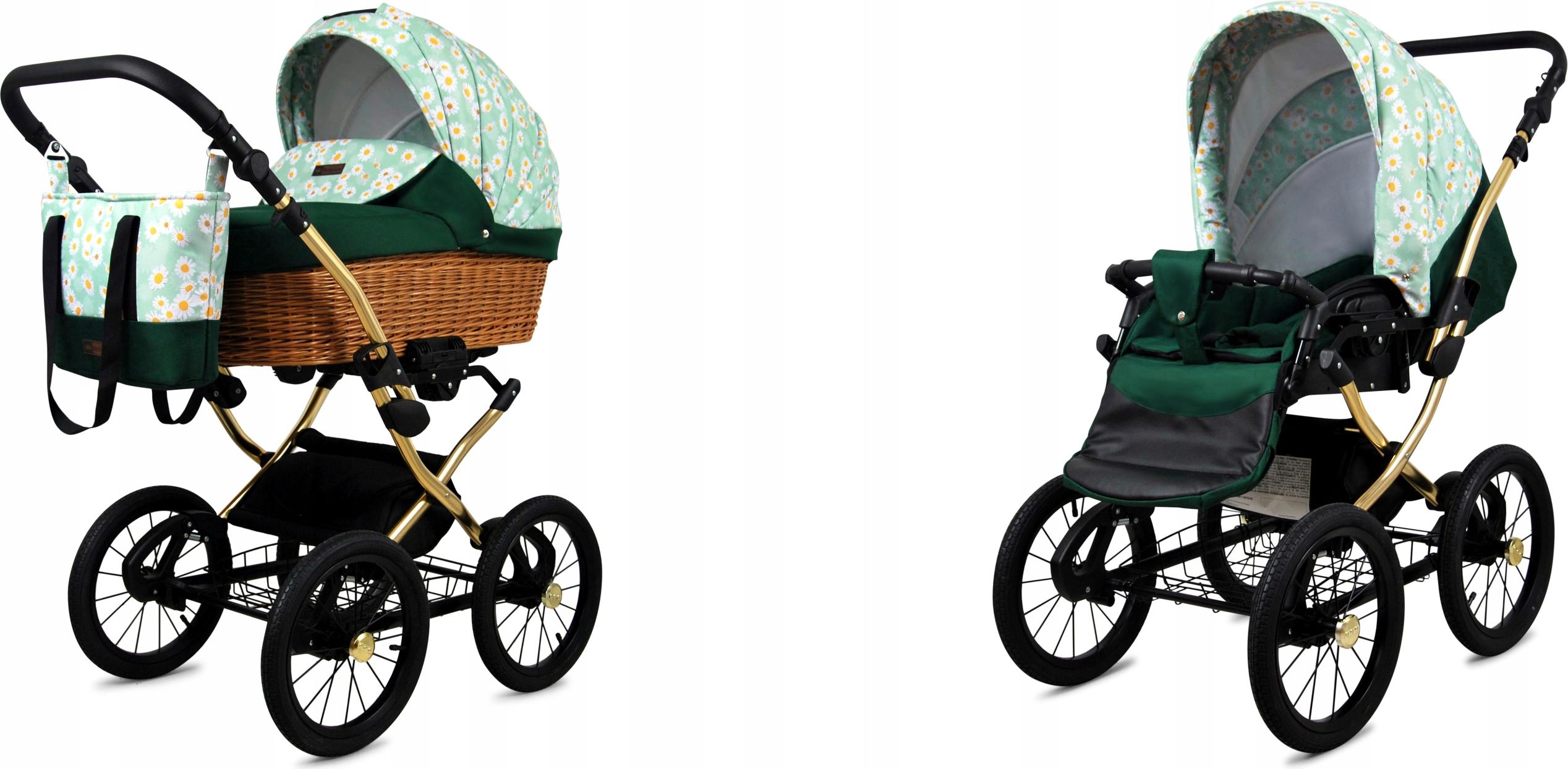Babylux Classic Gold | 2in1 Kinderwagen Set | Green Daisy | Kombikinderwagen | Kinderwagenset |