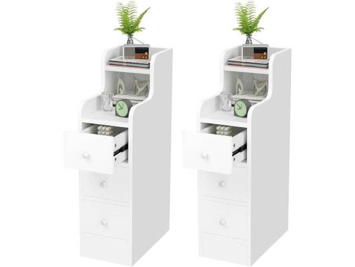 Lot de 2 Table de Chevet Étroite - VIVOLILV - Petite chevet avec 3 tiroirs - Blanc - 20x35x70cm