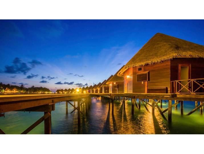 Fototapete PAPERMOON Maledive Bungalows , bunt, B:2,5m L:1,86m, Vlies, Tapeten, Fototapete