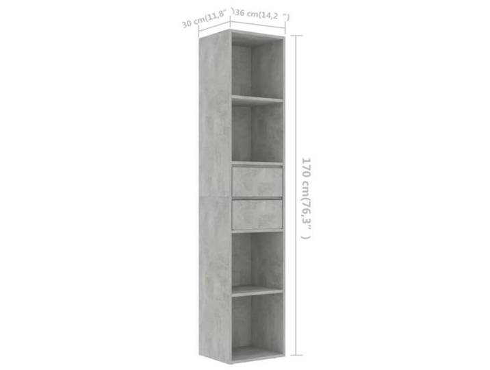 Bibliothèque contemporaine VINGVO - Gris béton - 36x30x171 cm - 4 étagères - 2 tiroirs
