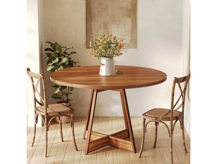 Ronde Table à Manger Industriel pour 4 Personnes - Finmind - 100 x 100 x 75 cm - Table de Salle à Manger - Marron