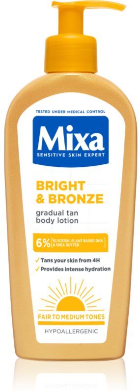 Mixa Bright & Bronze crème pour le corps nourrissante pour un bronzage progressif 250 ml