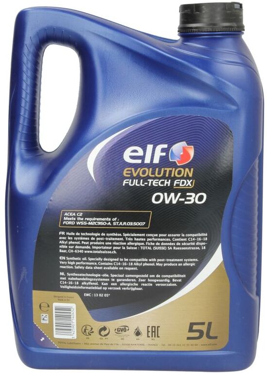 Huile moteur ELF EVO FULLTECH FDX 0W30 5L