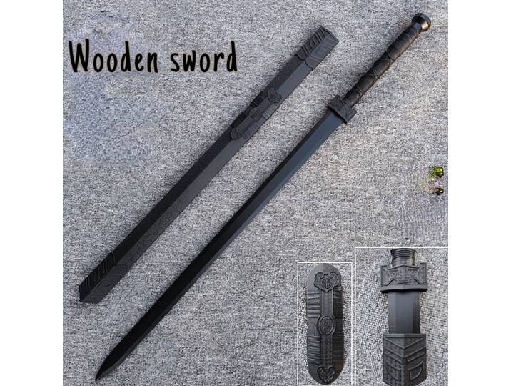 Couteau Horizontal Tang en Bois de Bambou avec Fourreau, Épée Han ata ao, Épée de Dessin, Accessoires d'Entraînement, Jouet