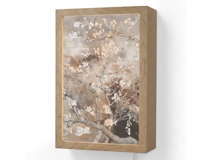 OnlyWow Wandleuchte - Mandelblüte - Kunst - Van Gogh - Beige - Abstrakt - 20x30 cm, Graubraun, Holzwerkstoff, Rechteckig, LED integriert, 20x30x8 cm, Lampen & Leuchten, Innenbeleuchtung, Wandlampe
