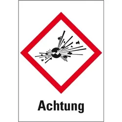 König Werbeanlagen Dreifke® Aufkleber I Gefahrensymbol Explodierende Bombe GHS 01, Achtung, Folie, 52x74mm, GHS-Verordnung