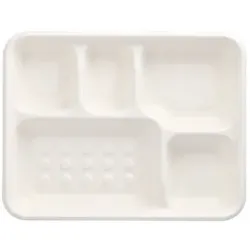 Papstar 125 Menü-Trays, Zuckerrohr "pure" 5-geteilt 3,7 cm x 22 cm x 28,2 cm weiss