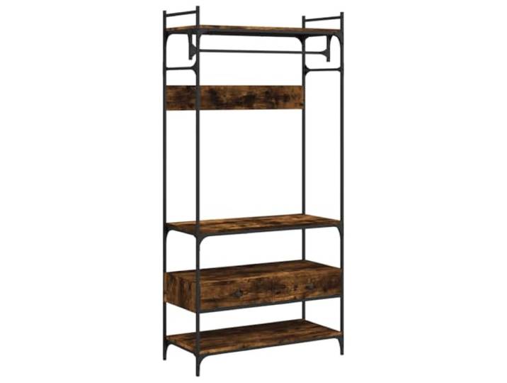 Schubladenschrank Smoke Eiche 89x39x184,5 cm Holzwerkstoff, Metallrahmen, verstellbare Füße, Einlegeböden, Stangen, Schubladen, kompakt