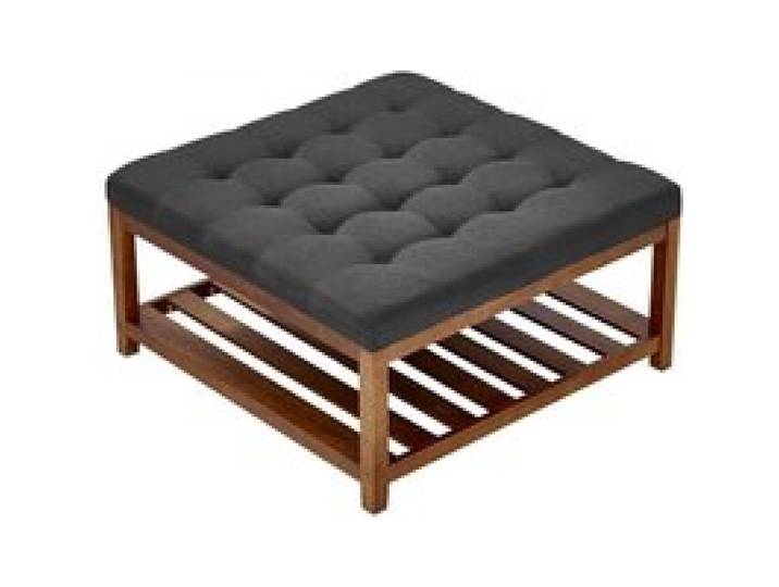 VEVOR quadratischer Couchtisch (875 x 875 x 445 mm) mit Ablagefläche aus Massivholz, massiv gepolsterte Ottomane mit Fußstütze aus Leinen für Schlafzimmer Wohnzimmer, 181,44 kg, Dunkelgrau