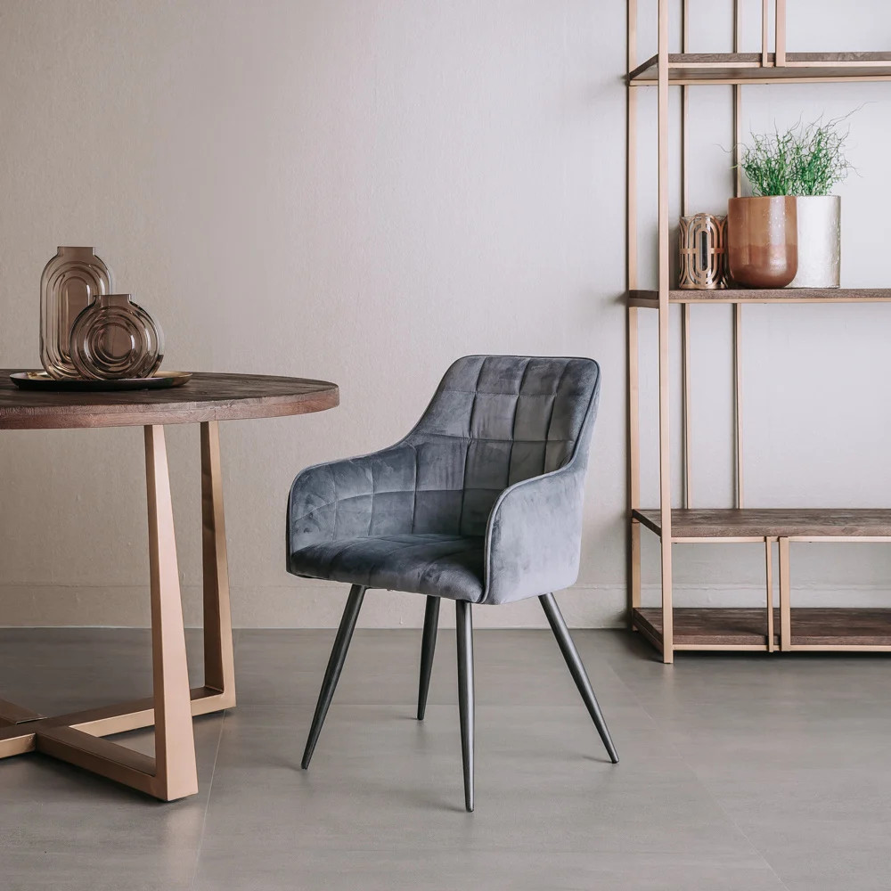 Tower Living Eetkamerstoel met armleuningen - Grijs - Textiel