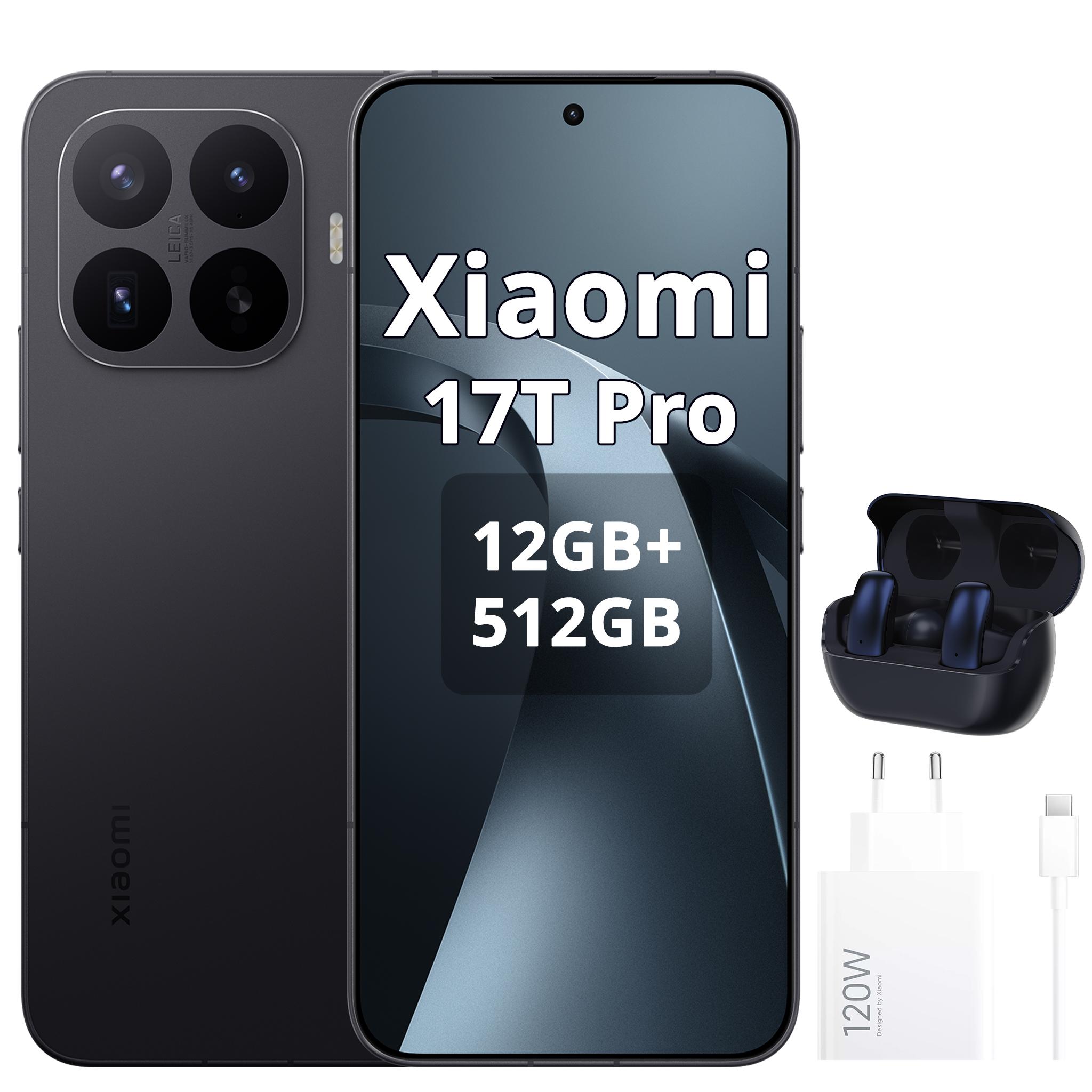 Xiaomi 17T Pro 5G 12+512GB Black, Android 16 Smartphone, Mit Xiaomi 120W HyperCharge Combo (Type-A), Mit Kopfhörern