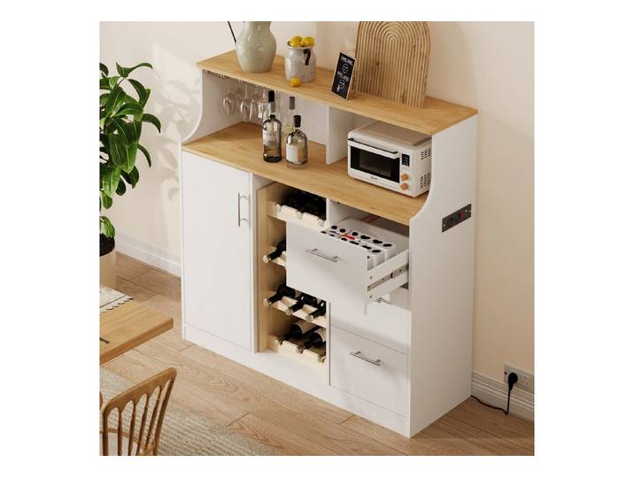 MODFU Sideboard Restaurant-Bar Sideboard mit LED, Steckdosen & Gläserhalter (120x121x40 cm, 1 St., Weinregal & mehrlagiger Stauraum für Küche & Gastrobetrieb), Vielseitige Servierstation für Restaurant, Bar & Esszimmer