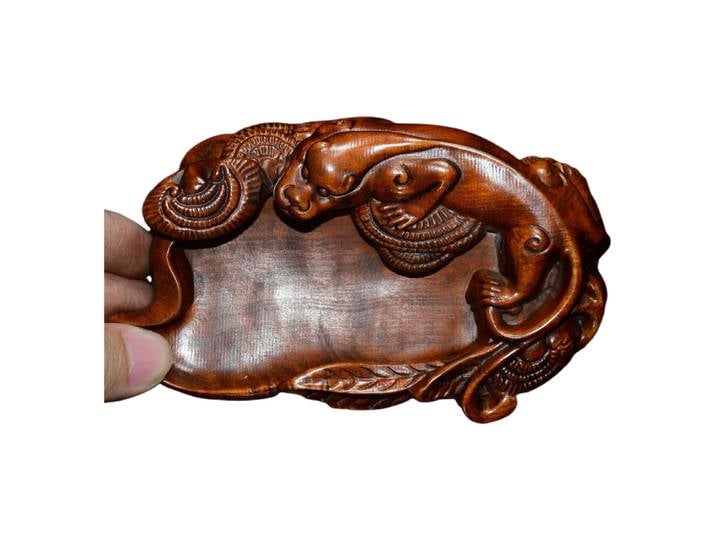 Sculpture sur bois chinois, rondelle de brosse Pixiu en bois sculpté, plat décoratif, calligraphie, prospérité, richesse, Protection de la Fortune, abondance